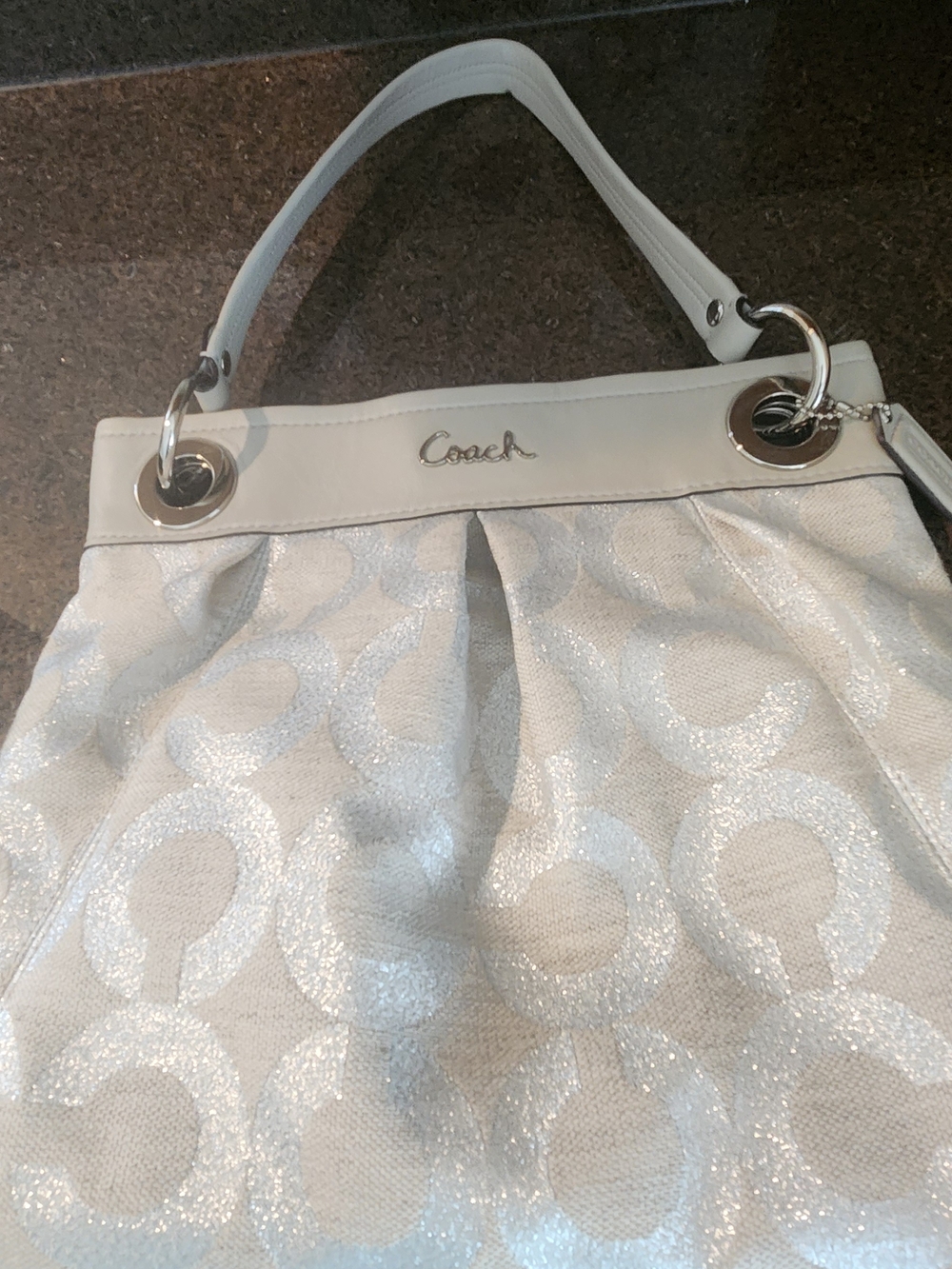 Coach Cream & White Signature Shoulder Bag